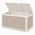 Coffre de rangement extérieur 120 x 60 x 63 cm en résine blanc/gris avec couvercle à vérins