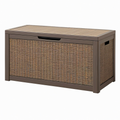 Coffre de rangement extérieur 120 x 60 x 65 cm en résine tressée brun avec plateau effet bois