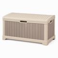 Coffre de rangement extérieur 120 cm x 60 cm x 60 cm en plastique taupe beige - couvercle à lattes et poignées intégrées