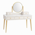 Coiffeuse 120 x 45 x 145 cm en panneaux dérivés du bois blanc et métal doré avec miroir et tiroirs style moderne