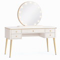 Coiffeuse 120 x 45 x 145 cm blanche et dorée en panneaux de bois avec miroir lumineux - style moderne