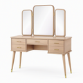 Coiffeuse 120 x 45 x 145 cm en bois brun avec miroir triptyque et 5 tiroirs style vintage