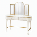 Coiffeuse 120 x 45 x 145 cm blanc et doré avec miroir triptyque et tiroirs