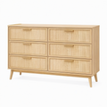 Commode 160 cm en bois naturel et cannage à 6 tiroirs style bohème