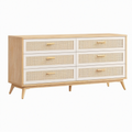 Commode 150 x 45 x 85 cm en bois naturel et cannage blanc cassé style rétro