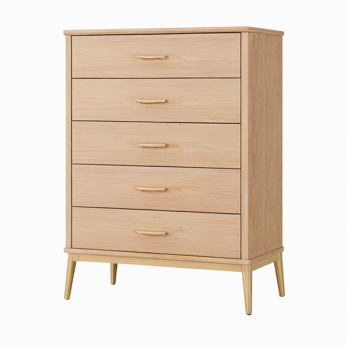 Commode 80 x 40 x 120 cm en bois brun clair à 5 tiroirs style contemporain