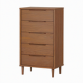 Commode 80 x 40 x 120 cm en bois brun noyer à 5 tiroirs style rétro
