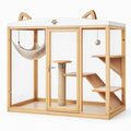 Enclos pour chat 180 x 90 x 180 cm en bois naturel et métal avec hamac et plateformes