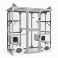 Enclos pour chat 180 x 90 x 180 cm en bois et métal gris avec plateformes