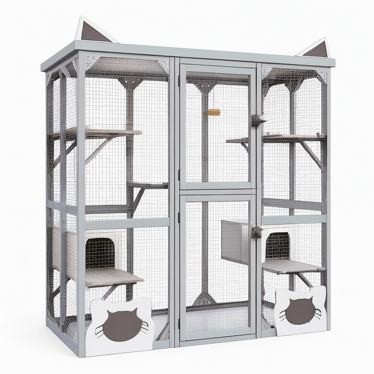 Enclos pour chat 180 x 90 x 180 cm en bois et métal gris avec plateformes