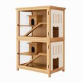 Enclos pour chat 90 x 60 x 180 cm en bois naturel avec grillage à deux niveaux