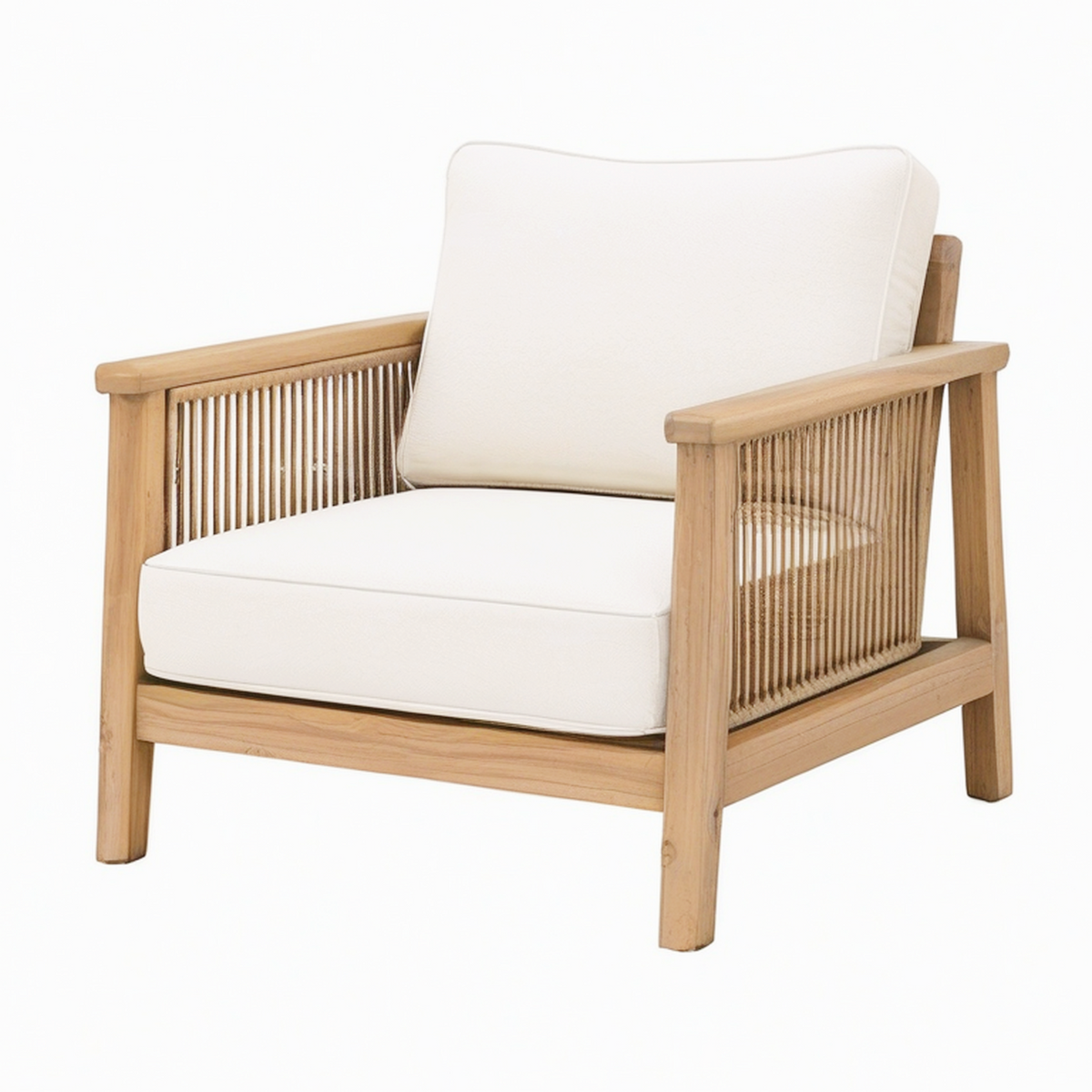 Fauteuil 75 x 80 x 80 cm en bois beige et naturel avec accoudoirs tressés style contemporain