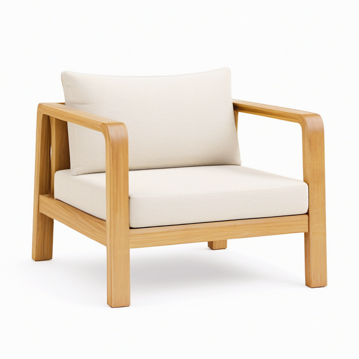 Fauteuil 75 x 80 x 78 cm en bois naturel et tissu beige style contemporain
