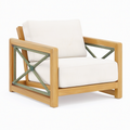 Fauteuil de jardin 76 x 78 x 78 cm en bois naturel et corde verte avec coussins beige style contemporain