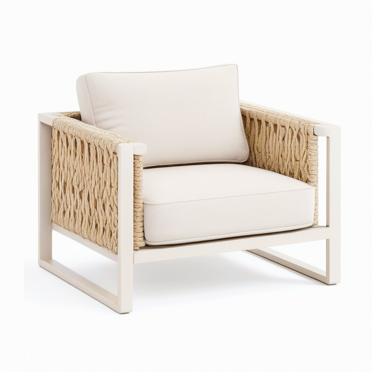 Fauteuil de jardin 80 x 75 x 75 cm en métal et corde beige style contemporain
