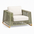Fauteuil de jardin 85 x 85 x 75 cm en résine tressée vert sauge avec assise beige style contemporain