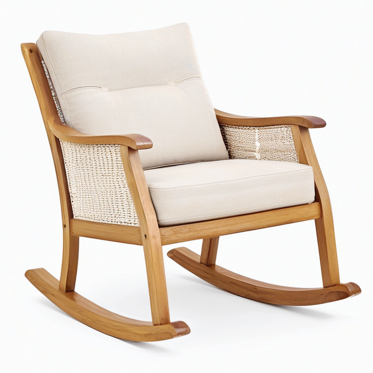Fauteuil à bascule 68 x 92 x 101 cm en bois brun et tissu beige style naturel