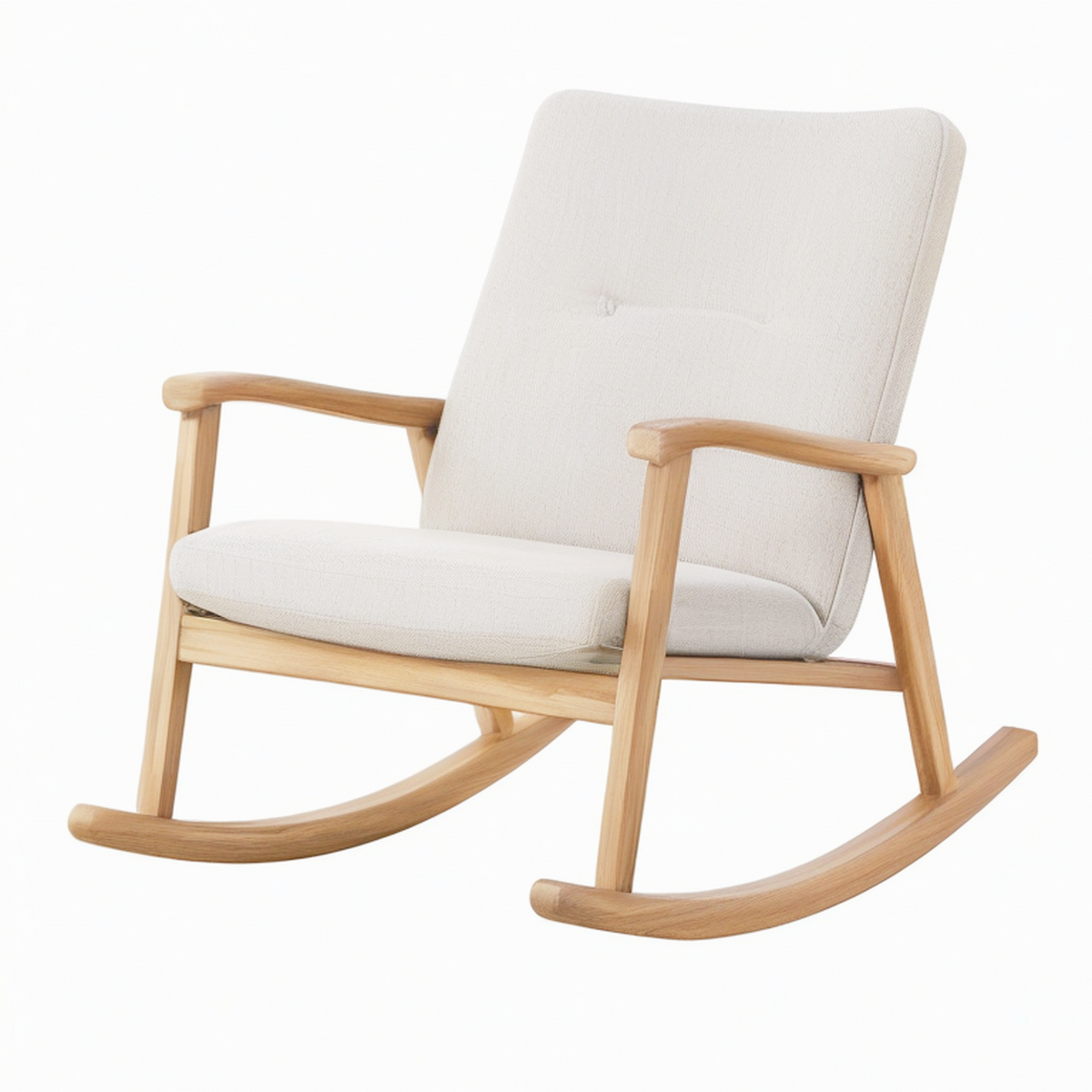 Fauteuil à bascule 68 x 92 x 98 cm en bois et tissu écru style scandinave