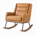 Fauteuil à bascule 90 cm x 80 cm x 102 cm aspect cuir marron structure métal et bois style contemporain